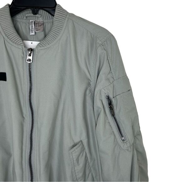 H&M Divided Dusky Green Long Sleeve Streetwear Bomber Jacket W/ Braces Size 12 - Picture 8 of 12